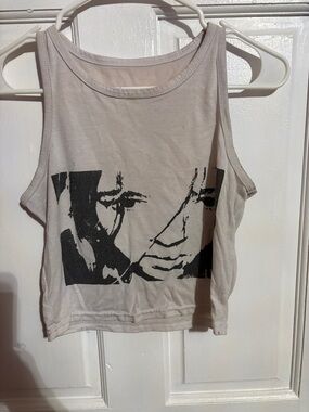 Women's Beige Graphic Tank Top - Unbranded